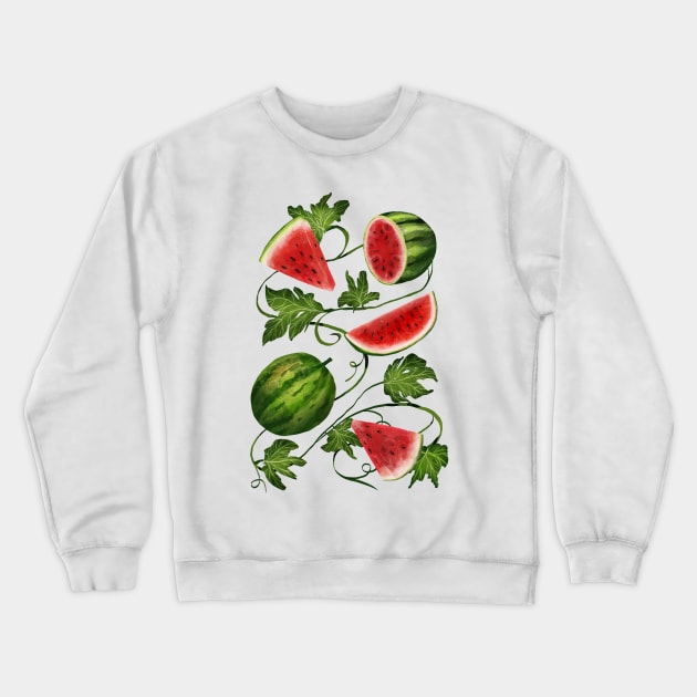 Watermelon and Vines Crewneck Sweatshirt by catherold